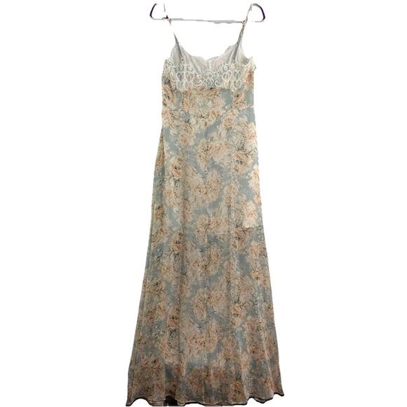 Vici x Fate Exclusive Sz L Dusty Blue Pink Peach Flowers Floral Lace Maxi Dress - Picture 2 of 11